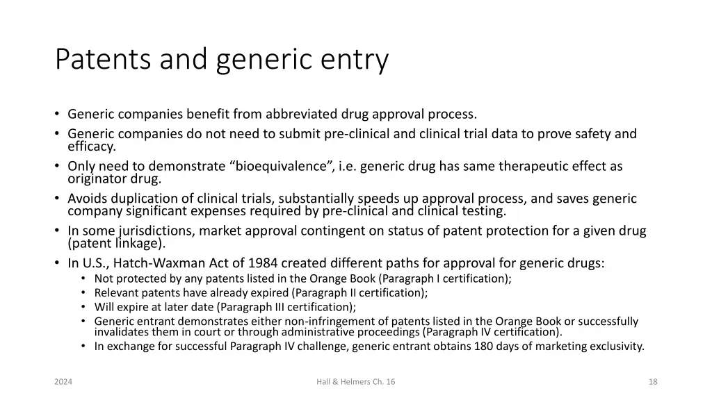 patents and generic entry