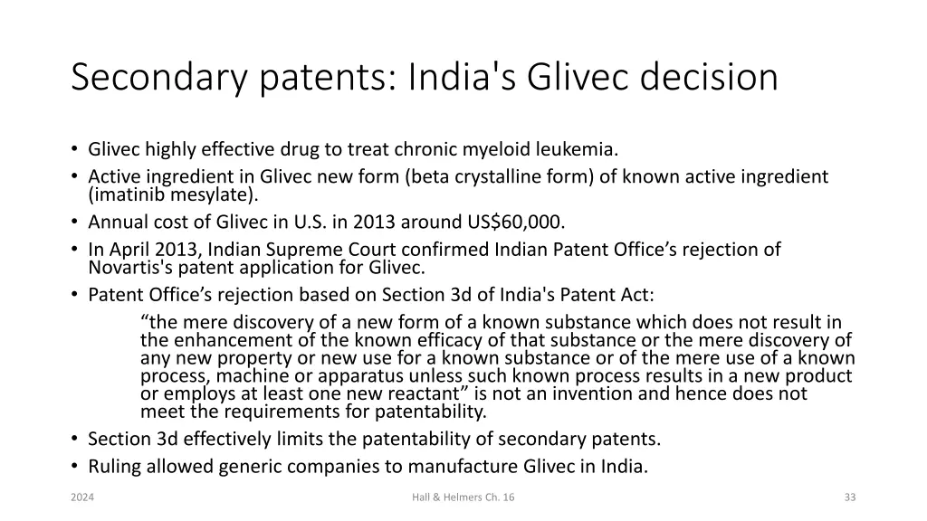 secondary patents india s glivec decision