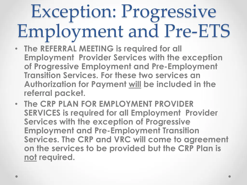 exception progressive employment