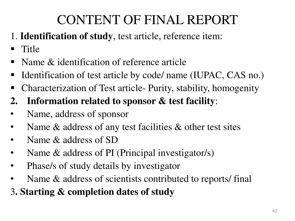 content of final report 1 identification of study