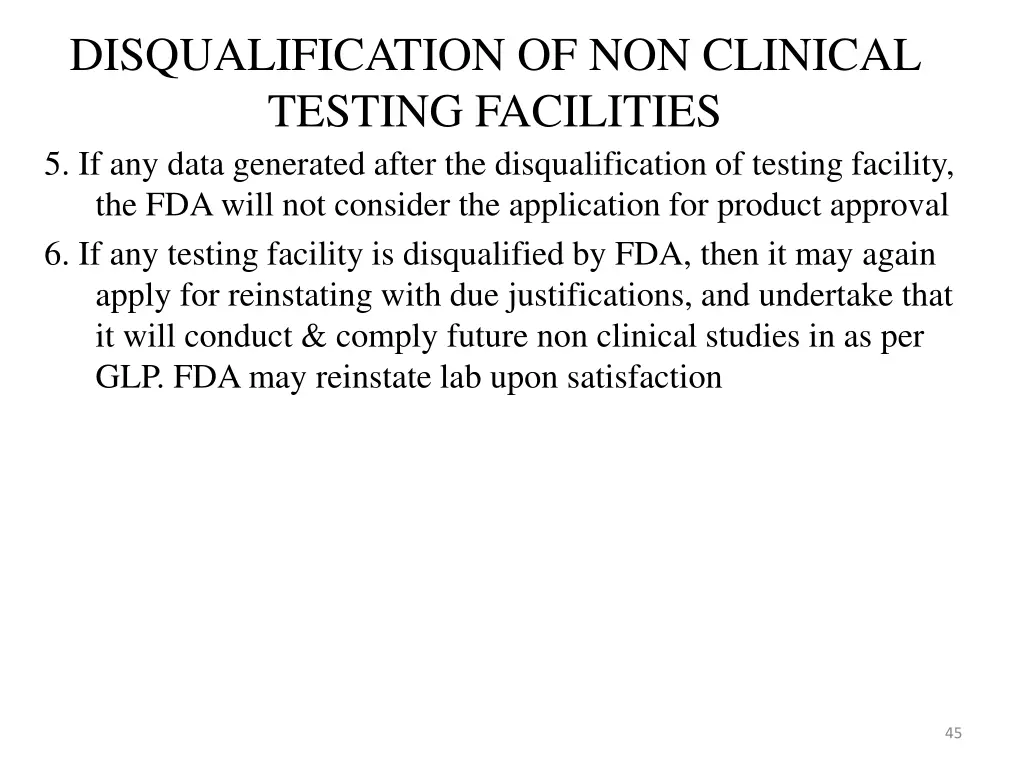 disqualification of non clinical testing 1