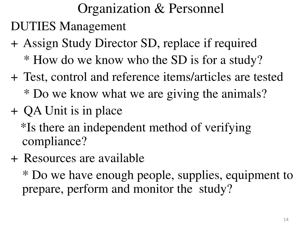 organization personnel duties management assign