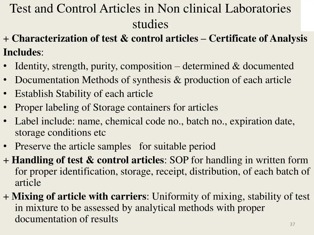 test and control articles in non clinical