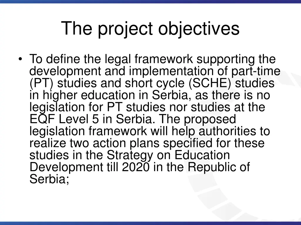 the project objectives