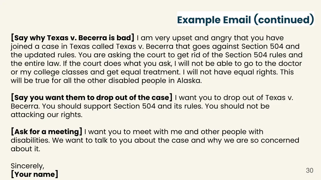 example email continued
