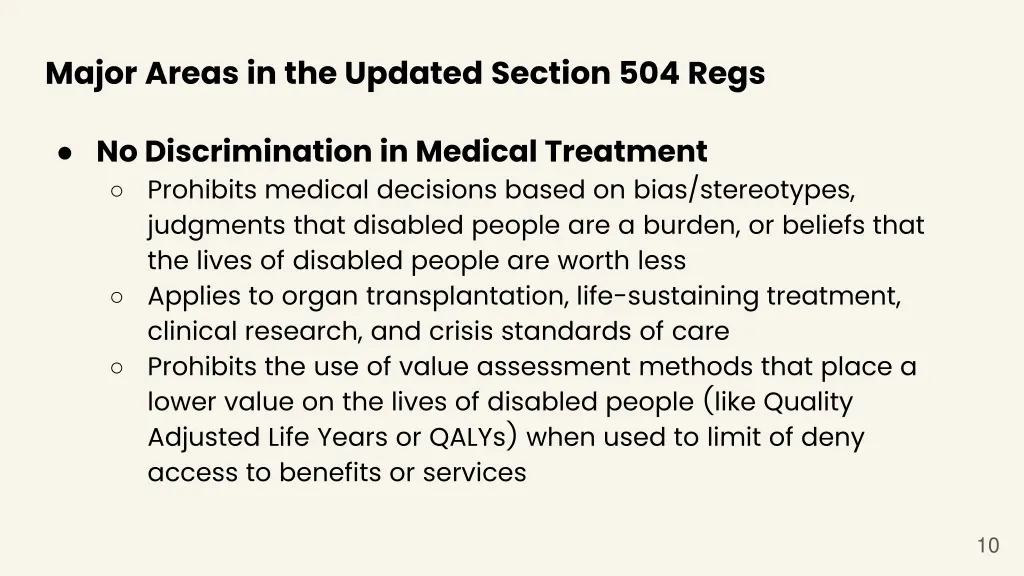 major areas in the updated section 504 regs