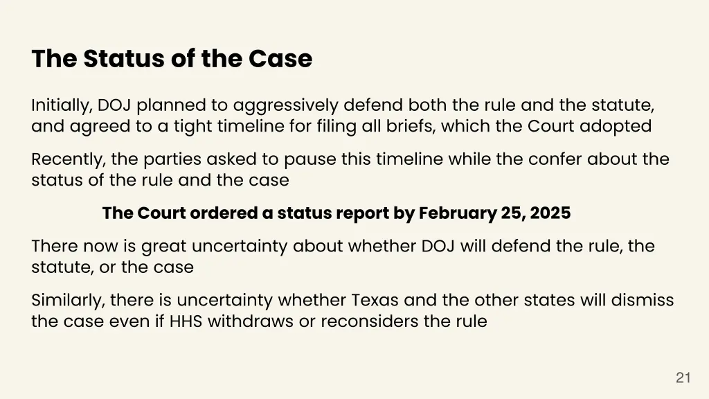 the status of the case