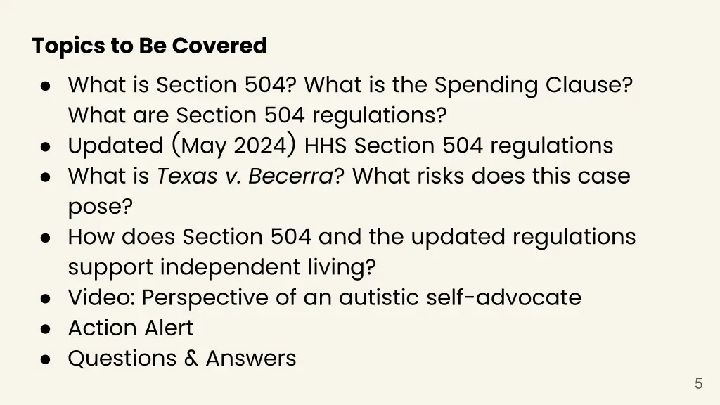 topics to be covered what is section 504 what