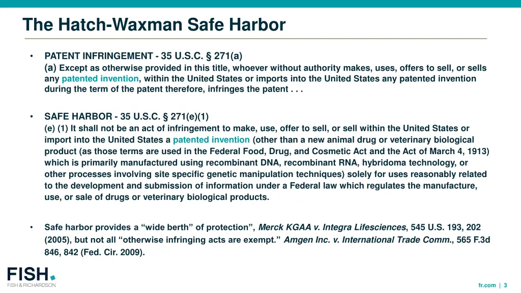 the hatch waxman safe harbor 1