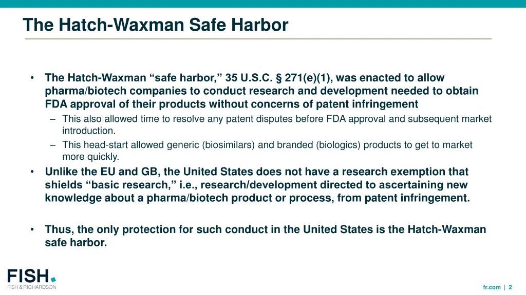 the hatch waxman safe harbor