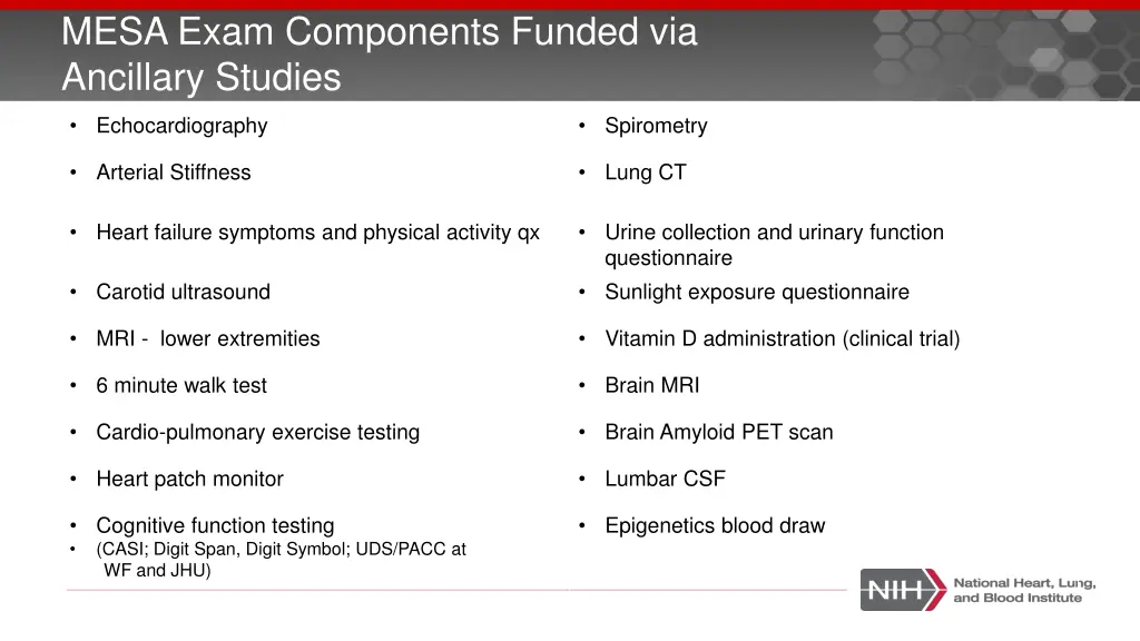 mesa exam components funded via ancillary studies