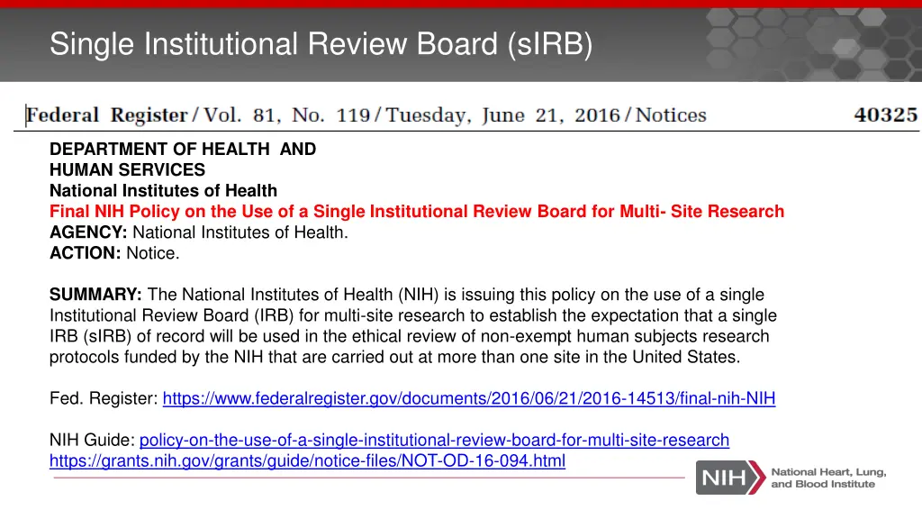 single institutional review board sirb