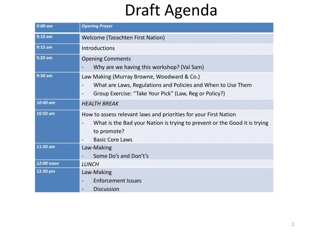 draft agenda