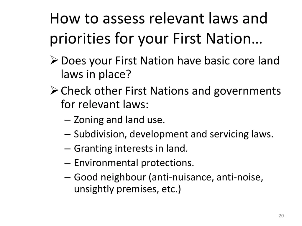 how to assess relevant laws and priorities 1