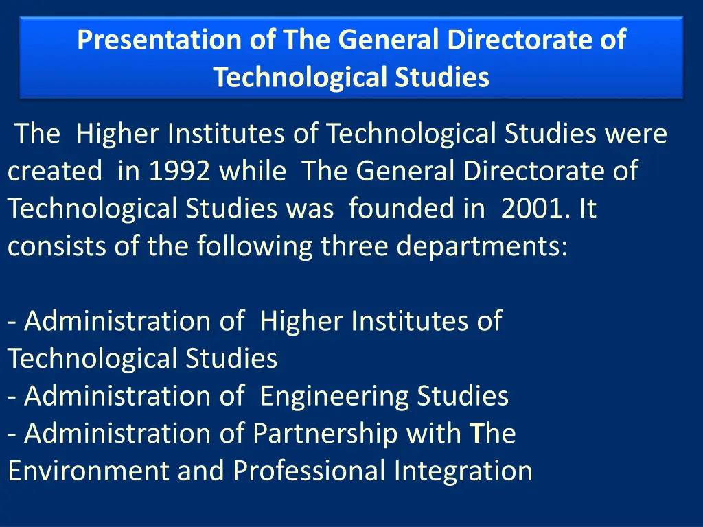 presentation of the general directorate