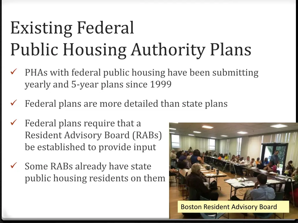 existing federal public housing authority plans