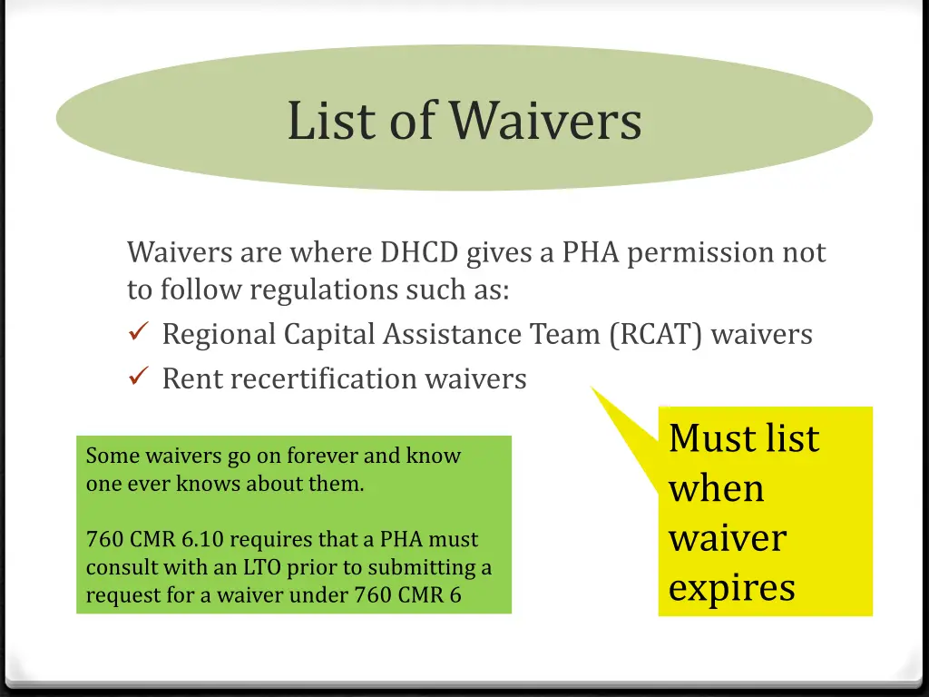 list of waivers