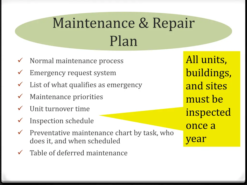 maintenance repair plan