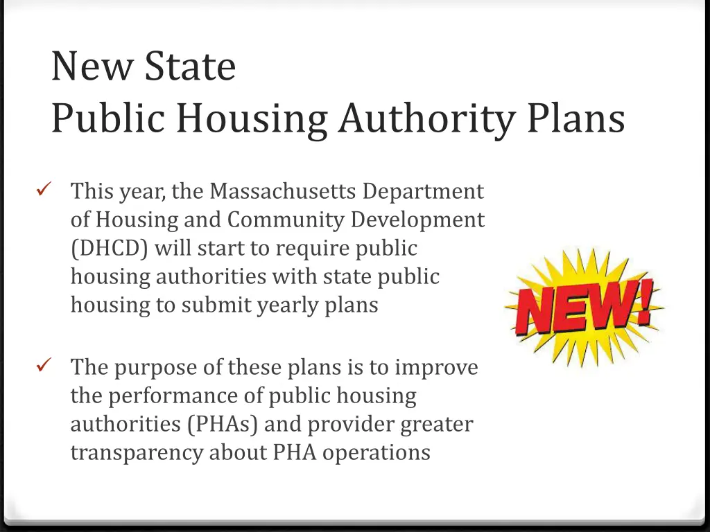 new state public housing authority plans