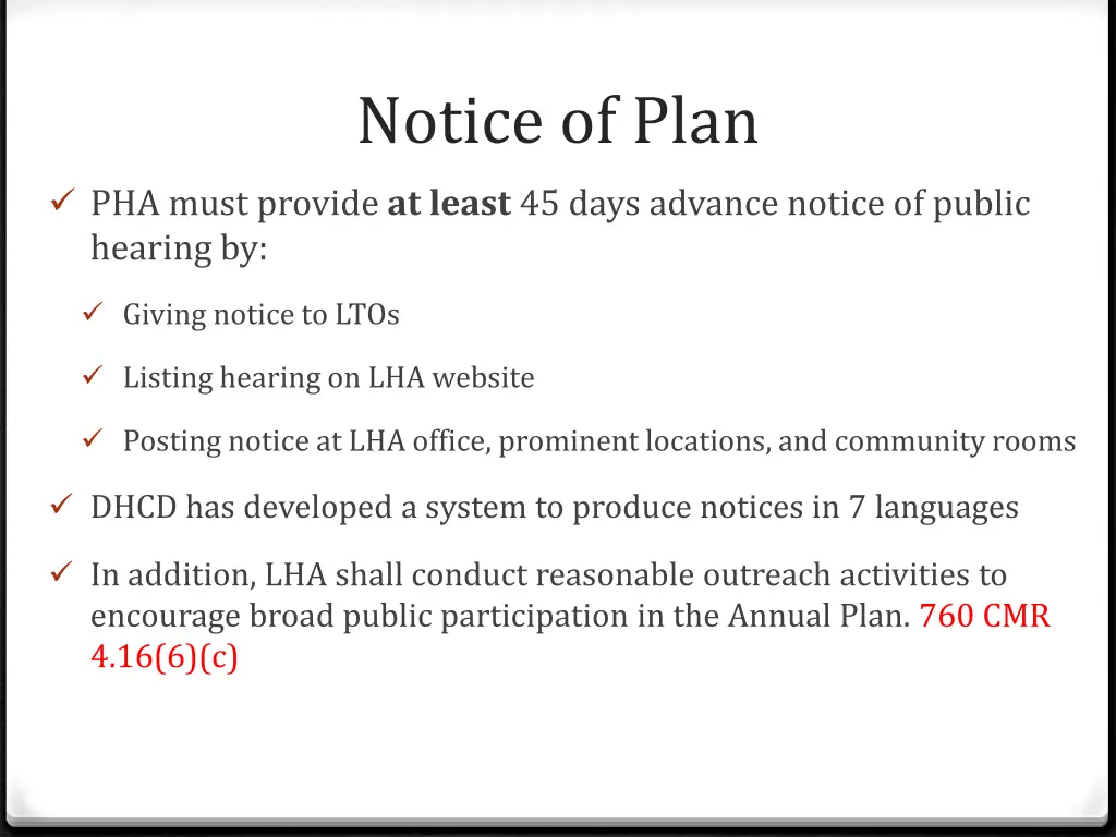 notice of plan