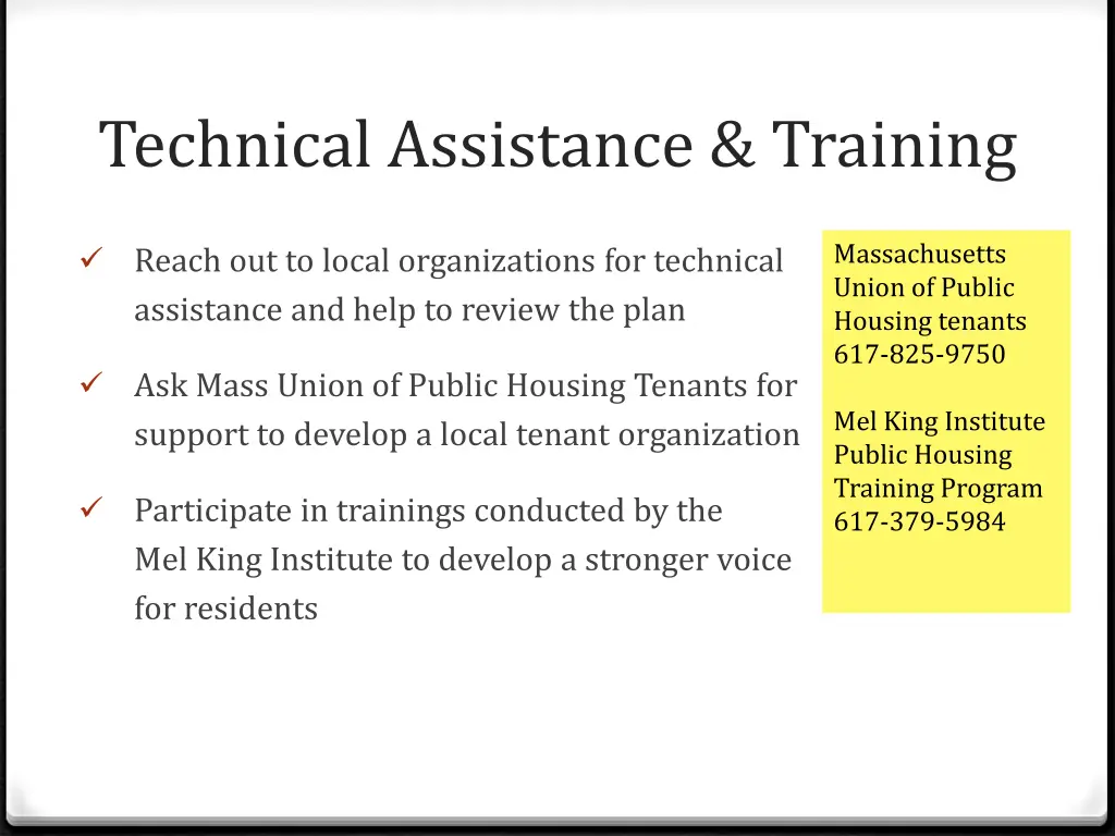 technical assistance training