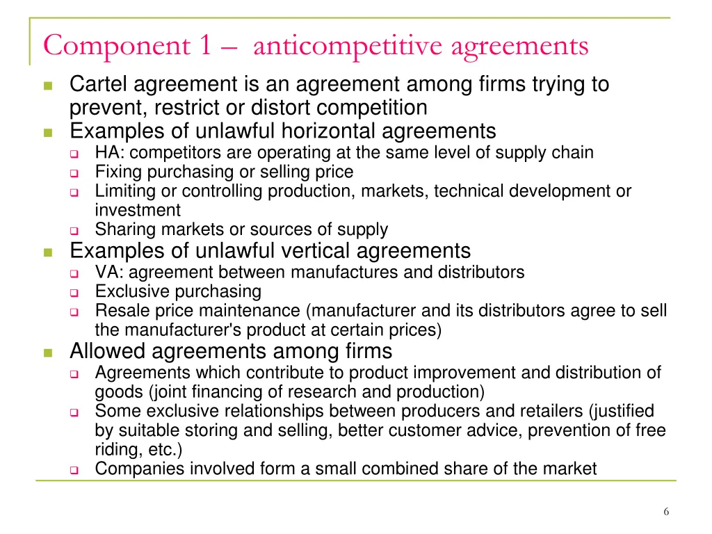 component 1 anticompetitive agreements