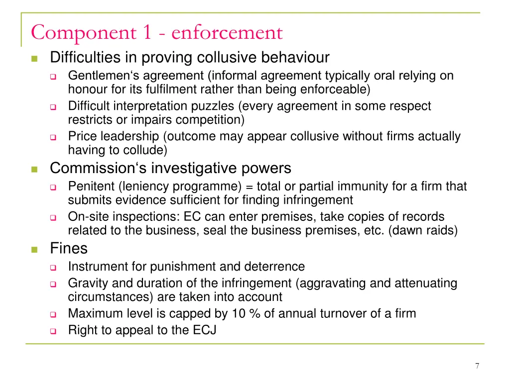component 1 enforcement difficulties in proving