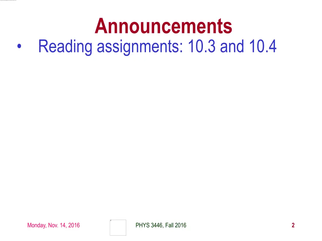 announcements reading assignments 10 3 and 10 4