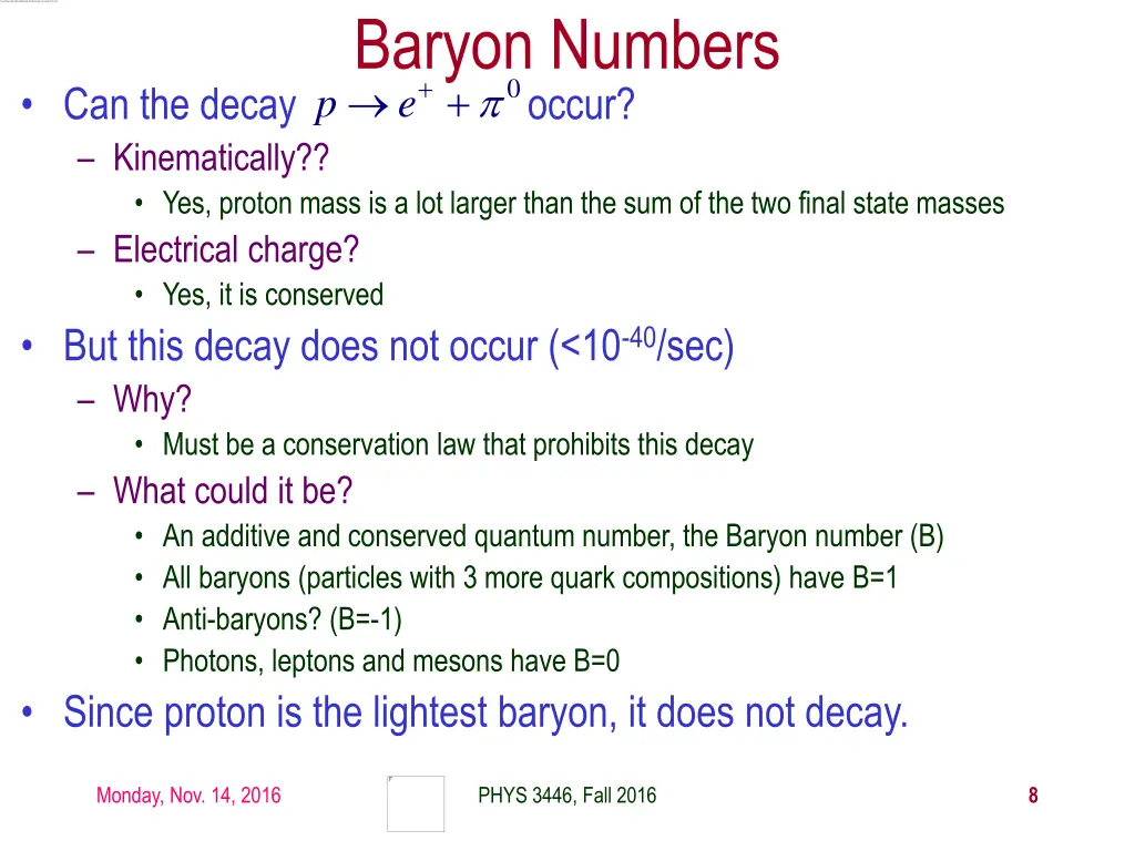 baryon numbers 0 e