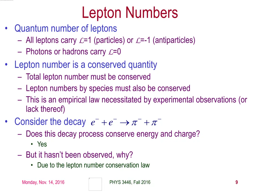 lepton numbers