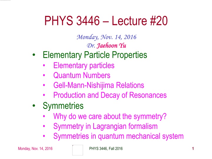 phys 3446 lecture 20