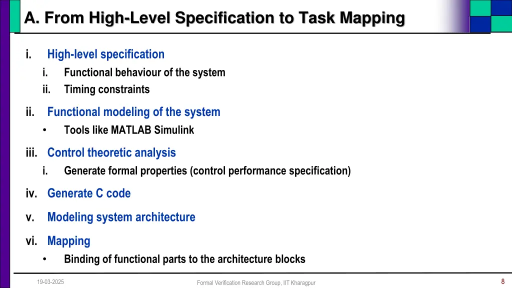 a from high level specification to task mapping