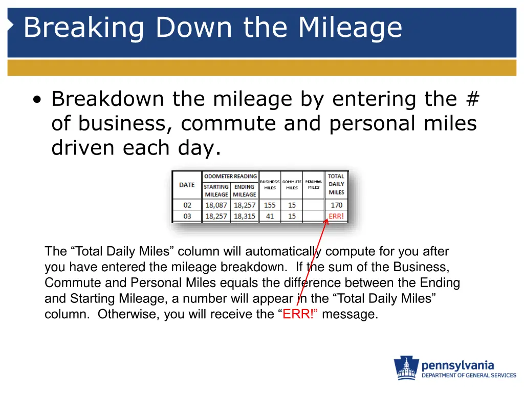 breaking down the mileage