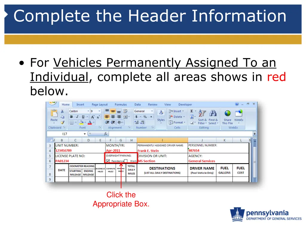 complete the header information