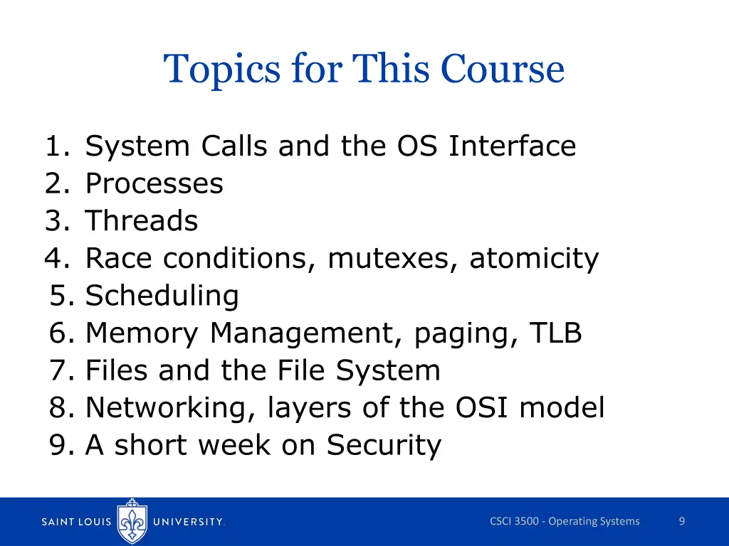 topics for this course