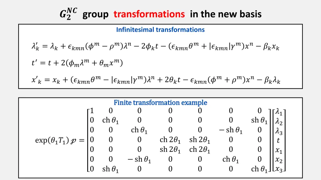 group transformations in the new basis 1