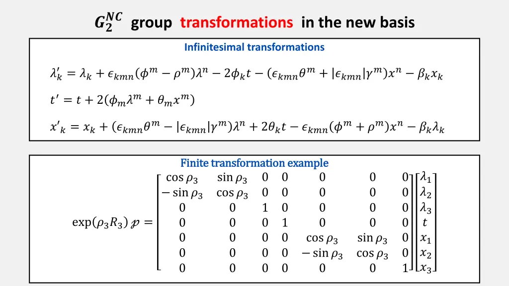 group transformations in the new basis