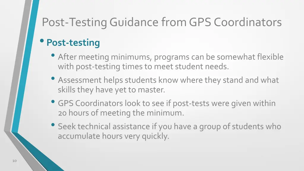 post testing guidance from gps coordinators post