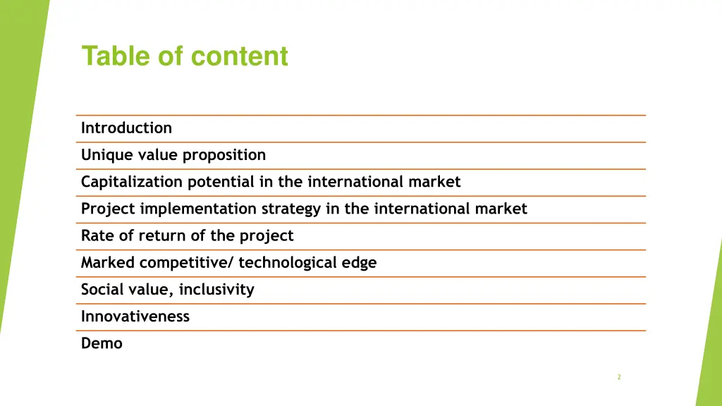 table of content