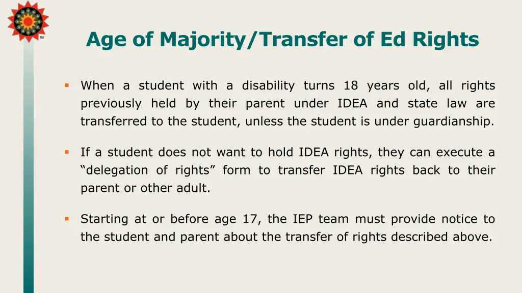 age of majority transfer of ed rights