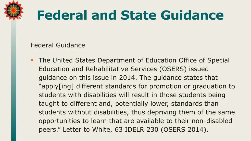 federal and state guidance