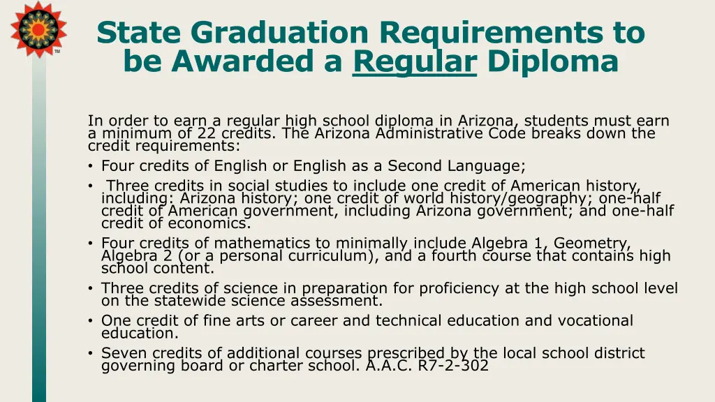 state graduation requirements to be awarded