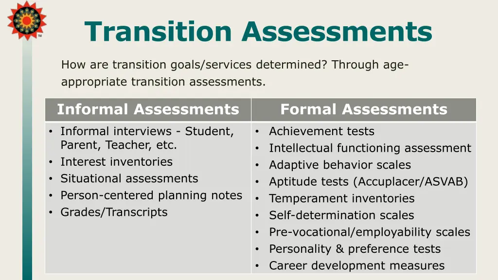 transition assessments