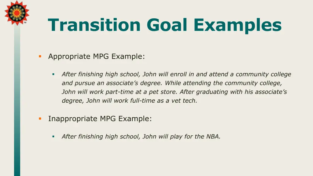 transition goal examples