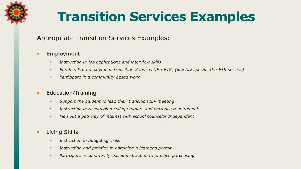 transition services examples