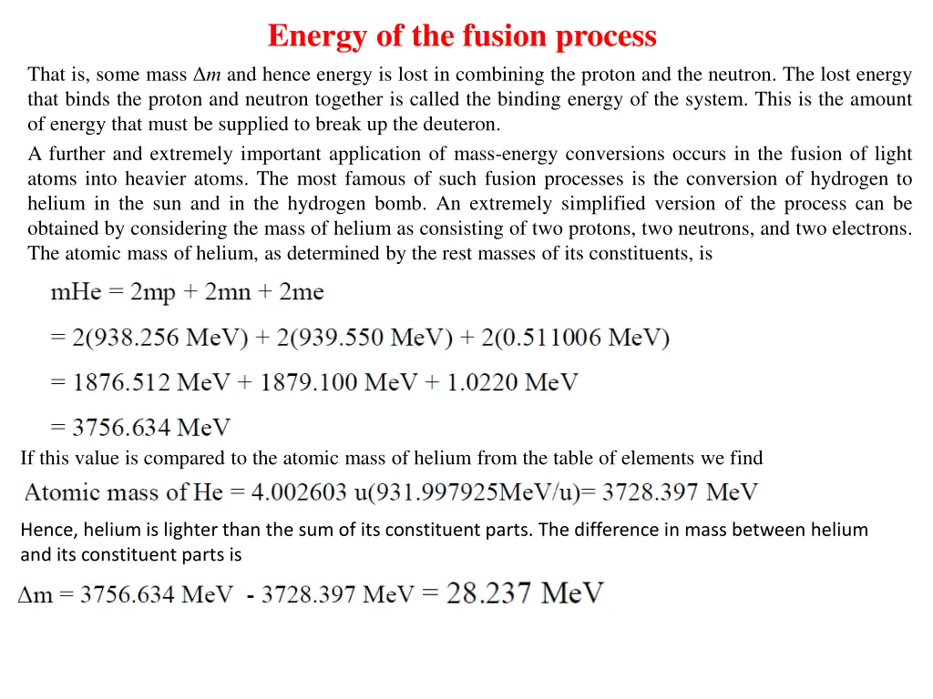energy of the fusion process