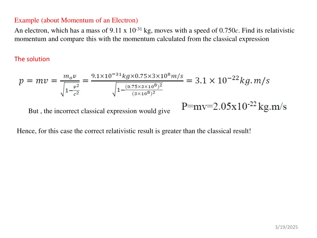 example about momentum of an electron an electron