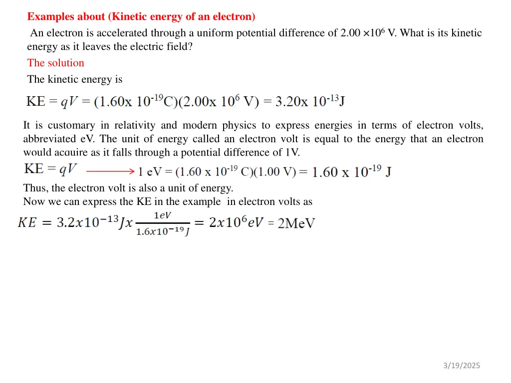 examples about kinetic energy of an electron