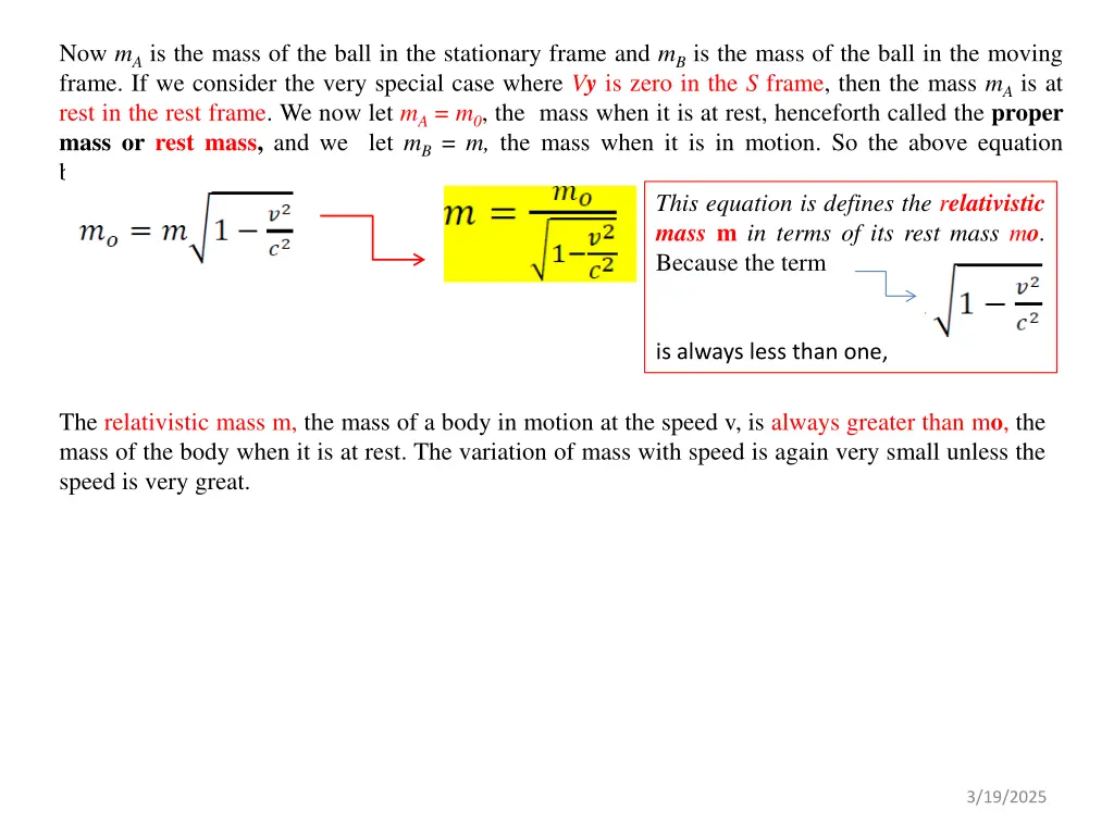 now m a is the mass of the ball in the stationary