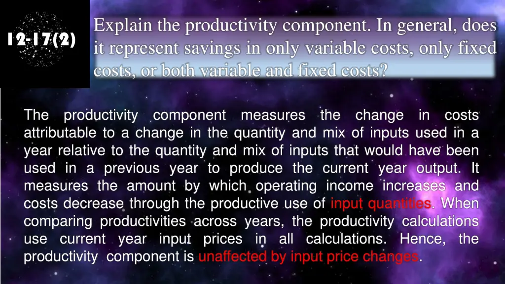 explain the productivity component in general